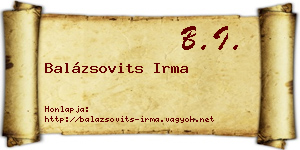 Balázsovits Irma névjegykártya